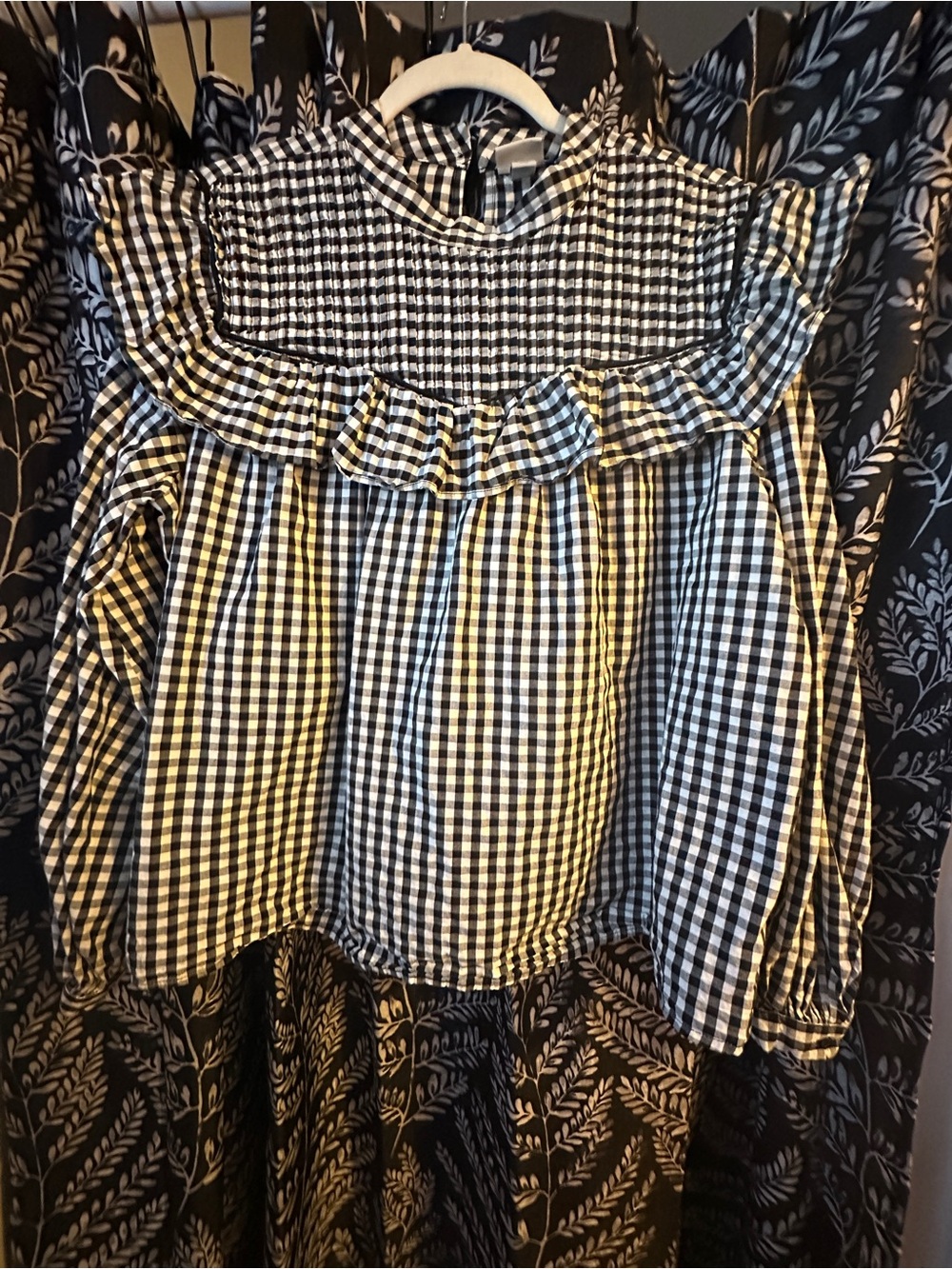 a new day Black and White Gingham Ruffle Blouse